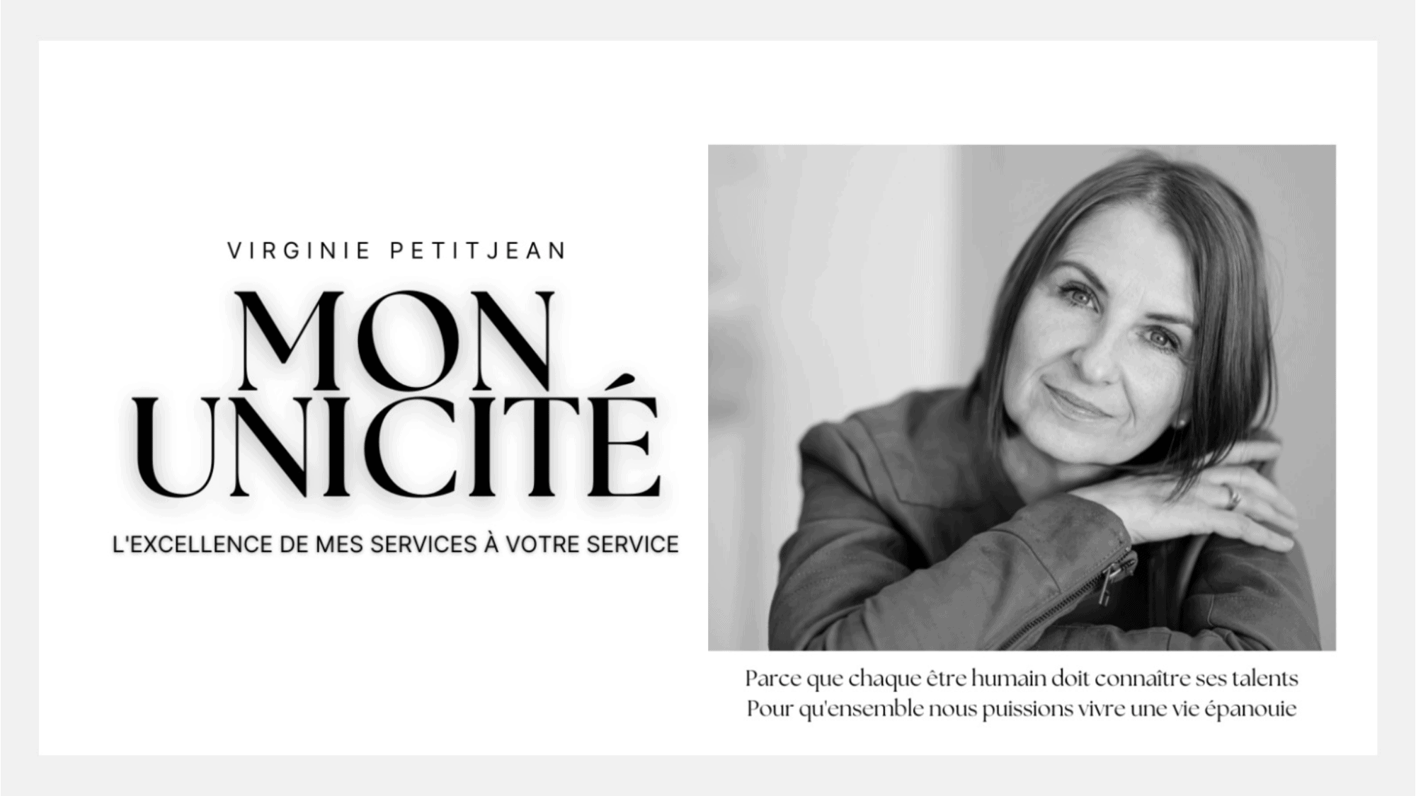 Photo de Virginie Petitjean avec le titre "Mon Unicité", sur la page de contact et de l'entreprise Virginie Petitjean.