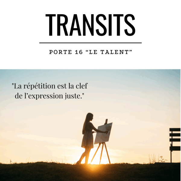 Silhouette d’une femme peignant à l’extérieur au coucher du soleil, symbolisant l’énergie de la Porte 16 en Design Humain – une porte liée à la pratique, au talent et à l’expression maîtrisée.