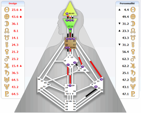 Schéma corporel d’un Projecteur Mental en Design Humain, avec centres de la Tête et de l’Ajna définis, et centres corporels non définis.