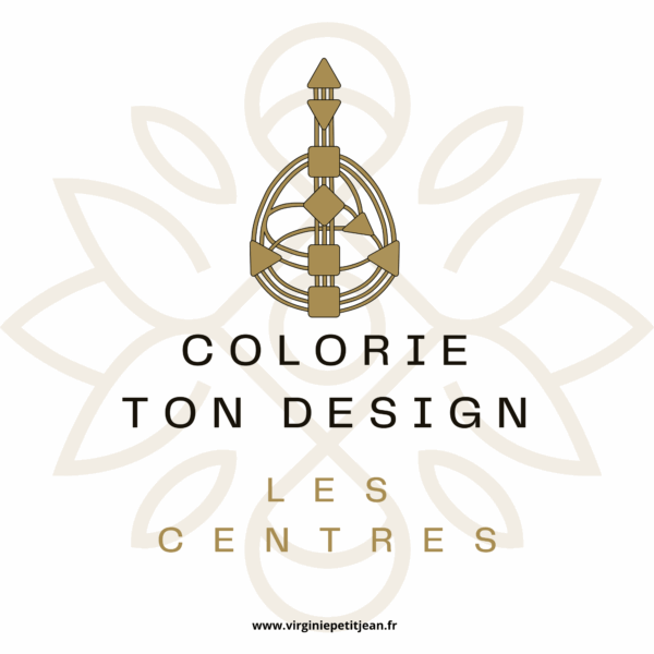 Image de couverture d’un album de coloriage sur le Design Humain. On y voit un schéma stylisé des centres énergétiques, avec l’inscription "Colorie ton Design - Les Centres".