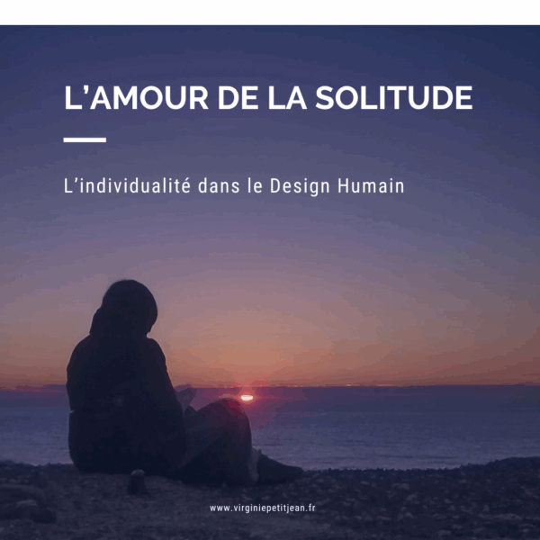Ombre d'une personne sur une plage face à un coucher de soleil illustrant l'amour de la solitude