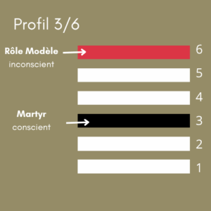Diagramme des lignes du profil 3/6 en Design Humain montrant la ligne 3 Martyr (conscient) en noir et la ligne 6 Rôle Modèle (inconscient) en rouge