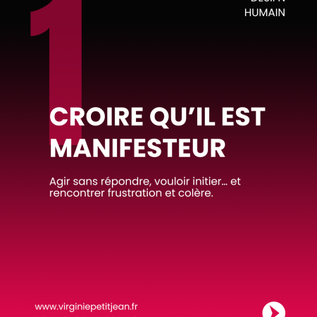 Slide 1 du carrousel “5 grands pièges du Générateur Manifesteur” en Design Humain. Ce visuel présente le piège n°1 : croire qu’il est Manifesteur. Agir sans réponse, vouloir initier, et rencontrer frustration et colère.